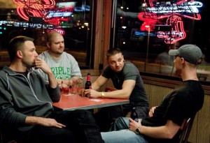 (L-r) BEN AFFLECK as Doug MacRay, SLAINE as Albert "Gloansy" Magloan, JEREMY RENNER as Jem Coughlin and OWEN BURKE as Desmond Elden in Warner Bros. Pictures' and Legendary Pictures' crime drama "The Town," distributed by Warner Bros. Pictures. Photo by Claire Folger